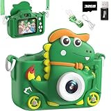 Kinderkamera Dinosaurier, Kinder Kamera 2' Display 1080P, Selfie Digitalkamera Kinder mit 32GB, Fotokamera Kinder für 3 4 5 6 7 8 9 10 11 12 Jahre Jungen und Mädchen Geschenke Spielzeug (Grün)