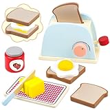 Airlab Kinderküche Toaster Set, Holzspielzeug Toaster für Kinder, Pop-up Toaster Holz Spielküche Zubehör, Rollenspiele Kinderspielzeug mit Brotscheiben Butter, Pädagogisches Lernspielzeug Geschenk