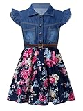 TiaoBug Mädchen Denim Kleid Kurzarm/Ärmellos Blusenkleid Lässig Rock Sommerkleid Kinder Frühling Herbst Freizeitkleider Denim Top 110-116