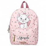 Personalisierter Kindergarten-Rucksack Disney Aristocats mit Name Mädchen | Kleiner Rucksack Kinder Katze Rosa Erdbeeren