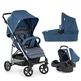 Hauck Kombi Kinderwagen Rapid 4 Plus Trioset inkl. Babywanne mit Matratze, Babyschale, Sitz mit Liegefunktion, bis 25 kg, Klein Zusammenklappbar, Blau Grau