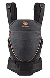 manduca Babytrage XT – All-In-One Babytrage für Neugeborene ab 3,5 kg und Kleinkinder bis 20 kg – ergonomische Kindertrage mit verstellbarem Steg – Einheitsgröße, denimblack-toffee