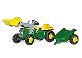 Rolly Toys rollyKid John Deere mit Frontlader (mit Anhänger, Drehschemellenkung, Alter 2,5 - 5 Jahre, Traktor + Zubehör, Heckkupplung, Kinderfahrzeug)