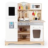DREAMADE Hölzerne Kinderküche mit Licht und Sound, Kinderspielküche mit Spüle Herd Backofen Kühlschrank, Holzküche Spielzeugküche, Spielküche aus Holz mit Zubehör für Kinder ab 3 Jahren