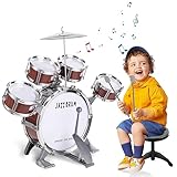 Kinderschlagzeug,Schlagzeug für Kinder Set 5 Trommelns mit Hocker Percussion-Musikinstrumente,Jazz Rock Drum Set Kindergeburtstag Weihnachten Kinder ab 3 Jährige