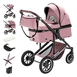 Daliya® FLEXI-PRO Kombikinderwagen & Buggy |Vielseitig, Leichter Reisekinderwagen, Umstellbar zum Sportwagen | Großer Einkaufskorb, Sicher & Komfortabel | Kinderwagen (2in1, Rosa Leinen)