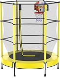 PILIN Kinder Trampolin mit Basketballkorb, 145cm Indoor-Outdoor-Sprungbett mit Federn, erhöhtes Sicherheitsnetz - Geburtstagsspielzeug für Jungen Mädchen, Kinderweihnachtsgeschenk