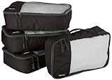 Amazon Basics Packwürfel Set für Koffer, Reise Organizer, Reißverschluss, 4 Teilig, Klein, Schwarz