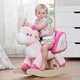 labebe Schaukelpferd Holz, Plüsch, Spielzeug Einhorn für Baby 1-12 Jahre Alt, Schaukel Baby/ Pferd/Indoor Schaukel&Garten/Schaukeltier Rosa