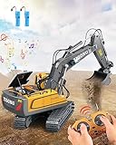 Trulloyoo Ferngesteuertes Auto ab 3 Jahre Bagger Spielzeug für Kinder Sand Fahrzeuge Metall Ferngesteuert Kinderspielzeug mit 680° Drehung Licht Sound Geschenke für Jungen ab 4 5 6 7 8 9 10 11