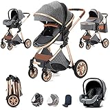 Kombikinderwagen 3 in 1 Reisesysteme Standardkinderwagen Kinderwagen Buggy Neugeborener Tragbarer Reisewagen Faltbarer Kinderwagen High Landscape Kinderwagen(GREY)