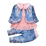 YYA Baby-mädchen Freizeit frühling Trend 3 bessert sätze t-Shirt & Cowgirl Anzug 6~12months orange